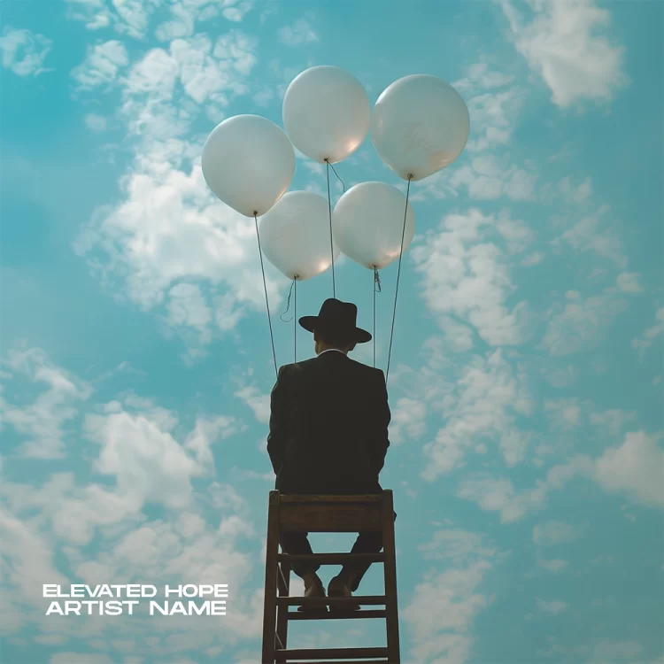 Elevated Hope - Inspiring Music Album Cover - a man sitting on a ladder holding balloons