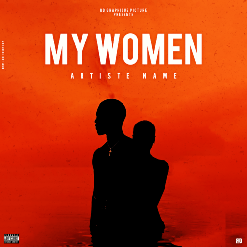 My Women Album Cover - A striking music album cover with silhouettes of two figures against a fiery red-orange backdrop near water.