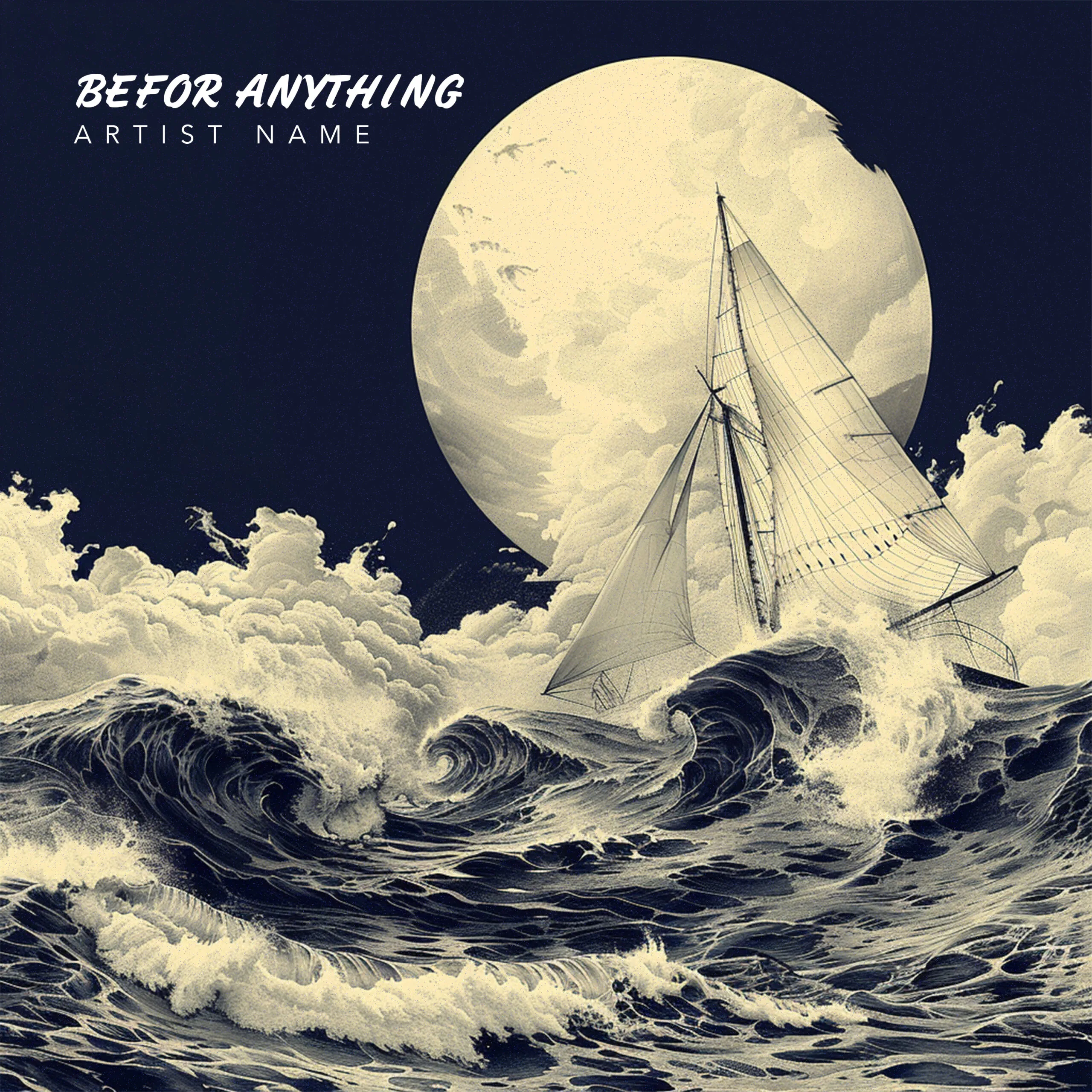 sailing ship stormy sea album cover art - Before Anything vintage engraving nautical design for indie and folk artists
