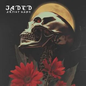 Golden skull with flowers and moon