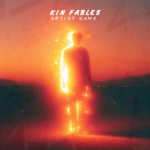 fire silhouette album cover art Kin Fables cinematic design for indie and post-rock artists