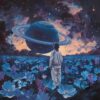 Magical Night - Fantasy Ambient Album Cover - a person standing in a field of flowers with a planet in the sky