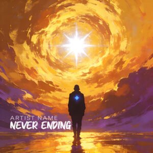 epic golden sky silhouette album cover art - Never Ending inspirational cinematic design for pop, indie, and R&B artists