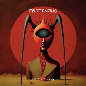surreal masked figure red album cover art - Pretending single eye mask dark surrealist design for alternative and gothic artists