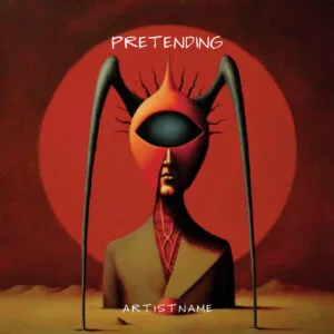 surreal masked figure red album cover art - Pretending single eye mask dark surrealist design for alternative and gothic artists