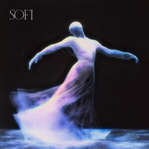 ethereal glowing dancer album cover art - Sofi iridescent light figure design for electronic and pop artists