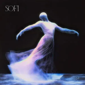ethereal glowing dancer album cover art - Sofi iridescent light figure design for electronic and pop artists
