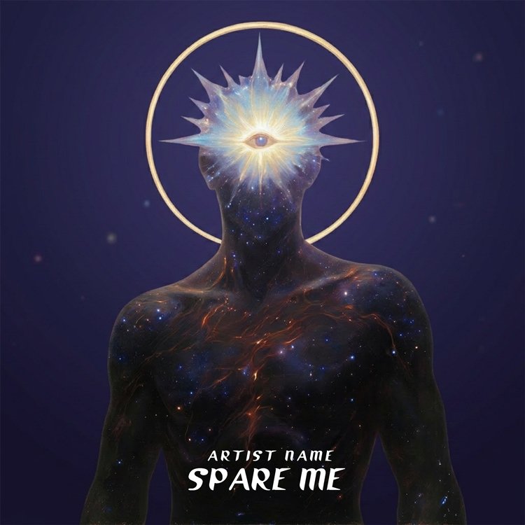 Spare Me dark spiritual album cover art Spare Me dark spiritual album cover art with cosmic third eye, crystal spikes, and sacred golden halo
