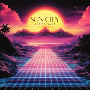 synthwave retro album cover art - Sun City neon grid retrowave design for electronic and EDM artists