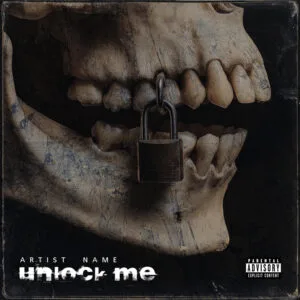 skull padlock album cover art – Unlock Me dark gritty design for heavy metal and dark hip hop artists
