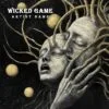 A romantic music album cover featuring a nostalgic scene with a misty beach and a lone figure under a dramatic sky, inspired by the iconic "Wicked Game" vibe.