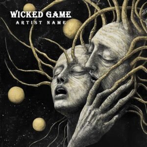 A romantic music album cover featuring a nostalgic scene with a misty beach and a lone figure under a dramatic sky, inspired by the iconic "Wicked Game" vibe.