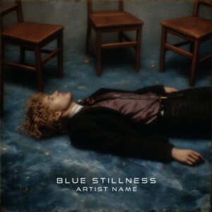 A serene Blue Stillness music cover art featuring a deep, minimalist blue aesthetic with subtle light gradients and a calm, atmospheric vibe.