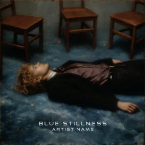 A serene Blue Stillness music cover art featuring a deep, minimalist blue aesthetic with subtle light gradients and a calm, atmospheric vibe.