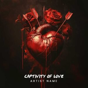 Captivity of Love - Dark Pop Album Cover - A dramatic music album cover featuring a heart pierced by arrows with red roses, set against a dark, textured background with dripping blood.