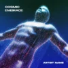 A stunning Cosmic Embrace album cover art featuring a shimmering, stardust-filled figure with arms outstretched, gazing upwards into a starry blue and purple galaxy.