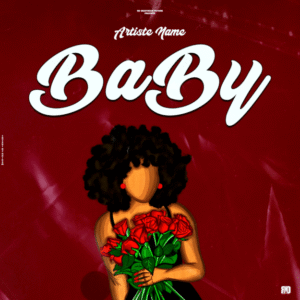 A vibrant cropped-cover-146-scaled-1-500x500.png.webp featuring a vector illustration of a faceless woman with black afro hair holding a bouquet of red roses against a deep crimson red background with large bold white text reading Baby.