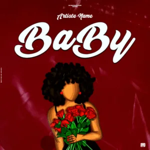 A vibrant cropped-cover-146-scaled-1-500x500.png.webp featuring a vector illustration of a faceless woman with black afro hair holding a bouquet of red roses against a deep crimson red background with large bold white text reading Baby.