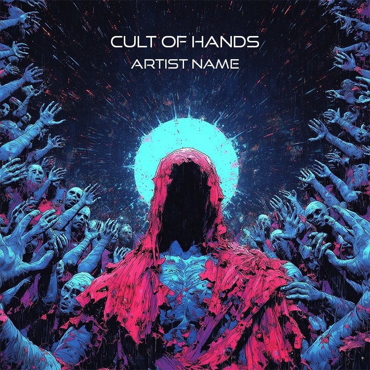A surreal Cult of Hands music cover art featuring multiple hands in a ritualistic or symbolic arrangement with dramatic lighting.