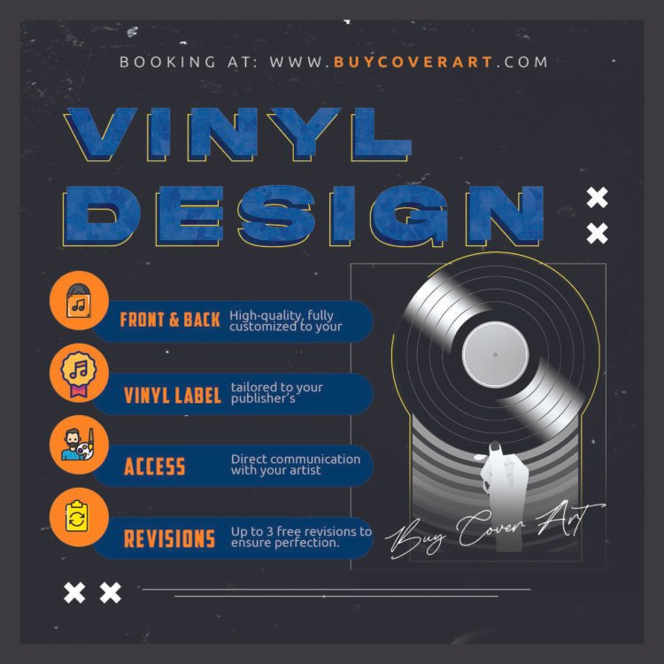 Custom Vinyl Record Design service including front and back cover and vinyl label for musicians