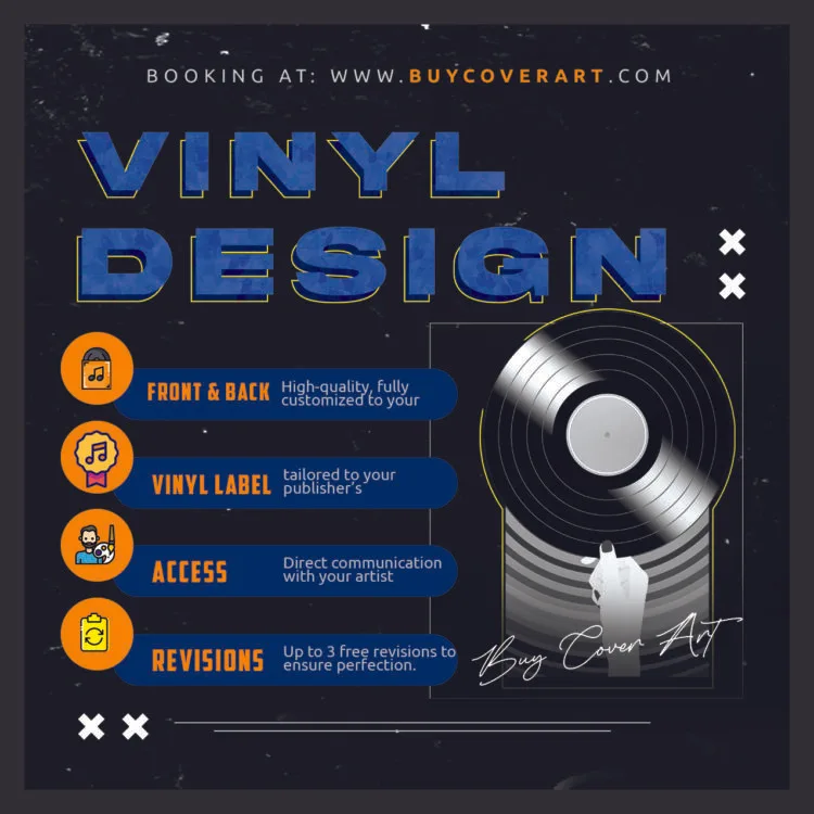 Custom Vinyl Record Design service including front and back cover and vinyl label for musicians