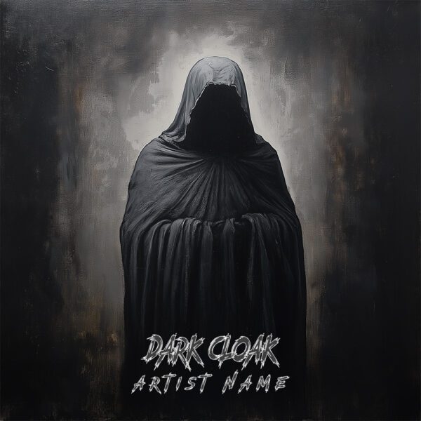 Dark Cloak Album Cover featuring a mysterious hooded figure in a shadowy atmosphere.