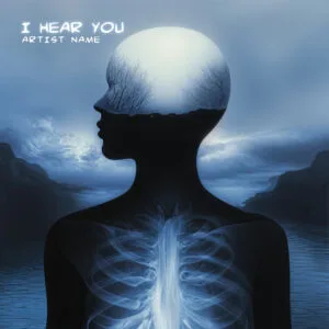dark silhouette trees xray album cover art - I Hear You cinematic surreal design for post-rock and indie artists