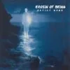 Erosin of Being - Dark Ambient Album Cover - A haunting music album cover featuring a glowing silhouette by the sea with a white light emanating from its core, set against a dark, rocky shore at night.