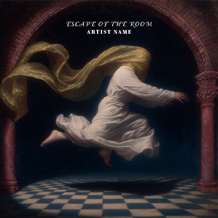 An atmospheric Escape of the Room music cover art featuring a mysterious doorway or a dimly lit psychological space.