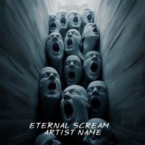 Eternal Scream - Dark Ambient Album Cover - A haunting music album cover featuring multiple screaming human heads in a dark, tunnel-like space with a faint light from above, creating a chilling atmosphere.