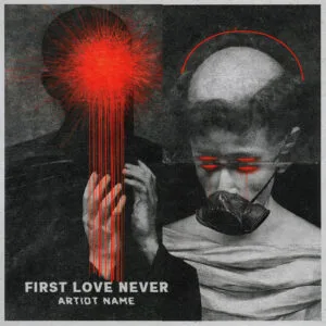 dark collage red orb album cover art - First Love Never gothic surreal design for dark and metal artists
