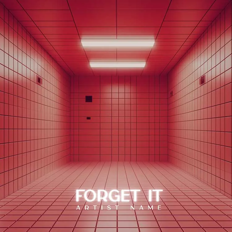 Forget It - A modern music album cover featuring a claustrophobic red-tiled room with fluorescent lights.