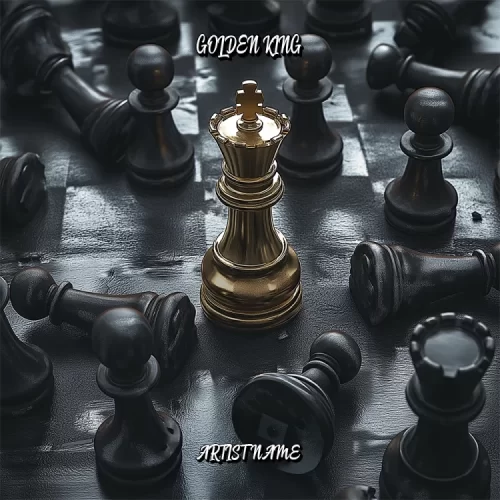 Golden King Album Cover featuring a golden chess king surrounded by fallen black pieces.