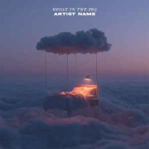 A hauntingly beautiful House in the Fog music cover art featuring a solitary house shrouded in dense, ethereal mist.