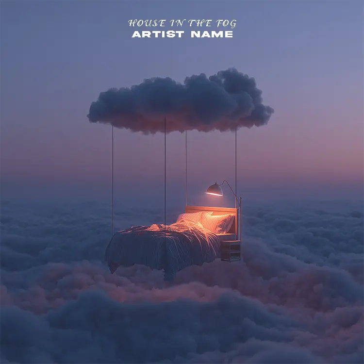 A hauntingly beautiful House in the Fog music cover art featuring a solitary house shrouded in dense, ethereal mist.