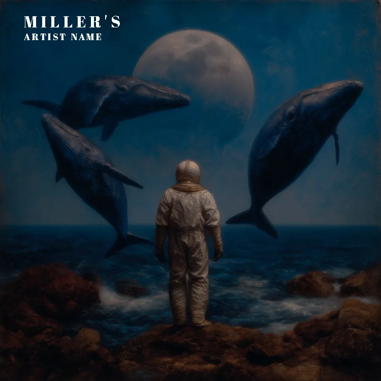A surreal Miller's music cover art featuring a detailed portrait with abstract and artistic elements.