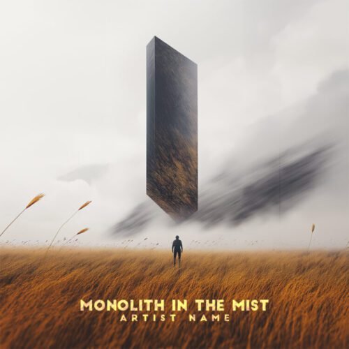 Monolith in the Mist - Surreal album cover featuring a lone figure in a golden field with a hovering monolith.