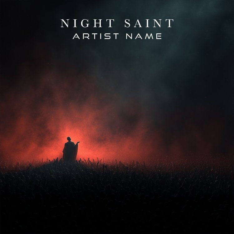 A mystical Night Saint music cover art featuring a dark, saint-like figure shrouded in shadows and moonlight.