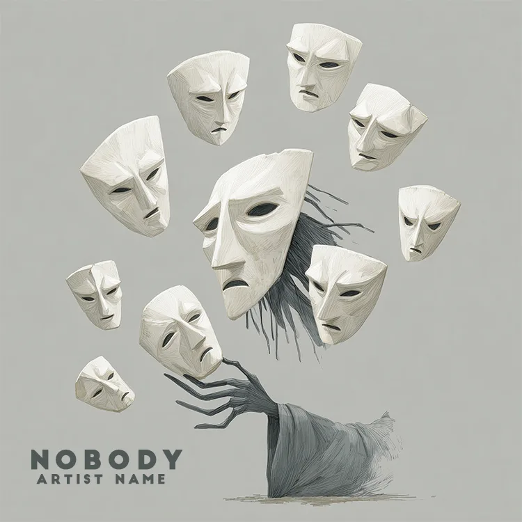 A minimalist Nobody music cover art featuring a lone, faceless figure or a void-like silhouette in a vast, atmospheric setting.