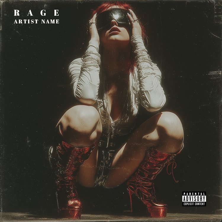 An intense Rage music cover art featuring a powerful burst of red and orange energy, symbolizing raw emotion and fire.