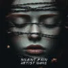 Silent Pain Album Cover - A haunting music album cover featuring a face with closed eyes and freckles, bound by black ropes, set against a dark background, evoking silent suffering.