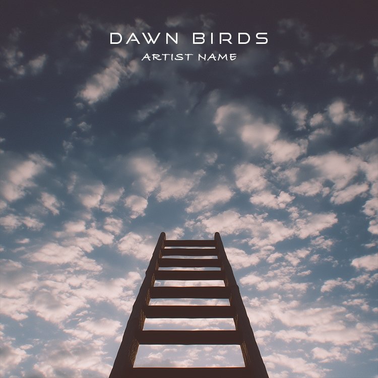 A majestic Sky Ladder music cover art featuring a glowing ladder reaching up into a starry, celestial night sky.