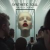 Synthetic Soul - Dark Electronic Mystery Album Cover - A mysterious music album cover featuring a mannequin head with red lips in a glass case, observed by a crowd with smartphones.