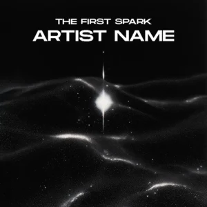 A minimalist The First Spark album cover art featuring a single bright light or star emerging from a dark, wavy, cosmic landscape with subtle white particles.