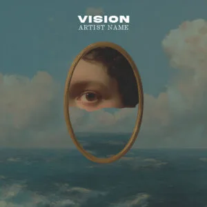 A powerful Vision music cover art featuring a detailed, surreal eye motif surrounded by atmospheric light and cosmic textures.