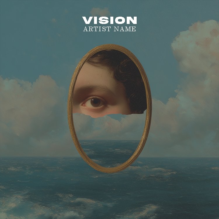 A powerful Vision music cover art featuring a detailed, surreal eye motif surrounded by atmospheric light and cosmic textures.