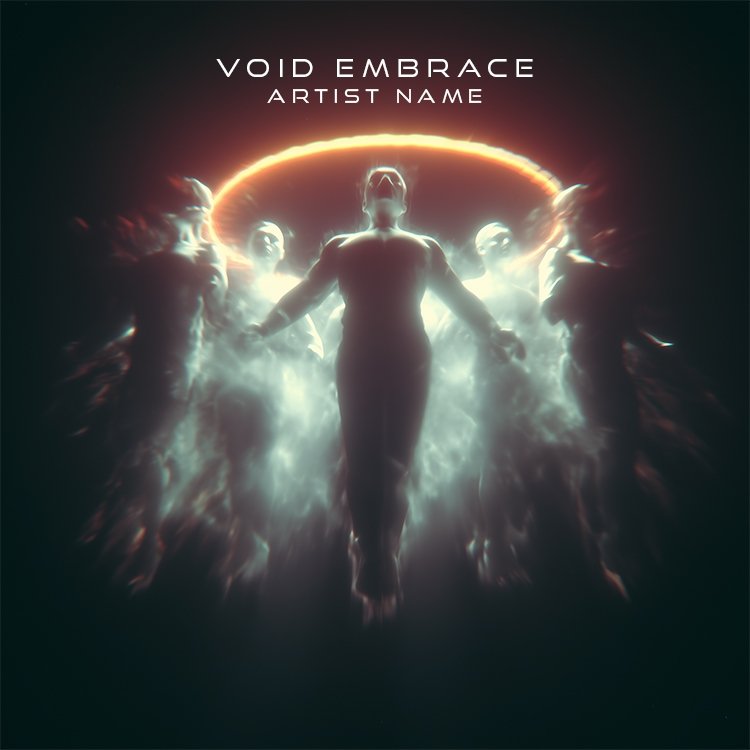A profound Void Embrace music cover art featuring a dark, swirling cosmic void with ethereal light elements, symbolizing a deep embrace.